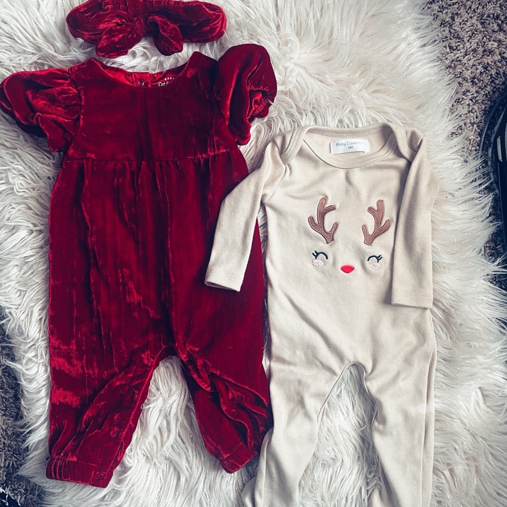 Cat & Jack Red Velvet Baby Outfit